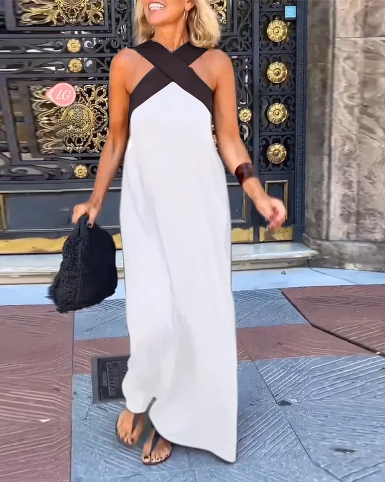 Women's criss-cross halter neck vacation casual dress