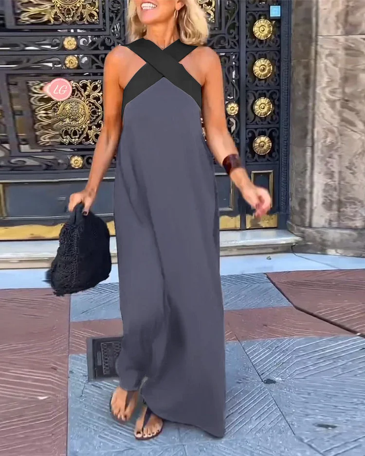 Women's criss-cross halter neck vacation casual dress