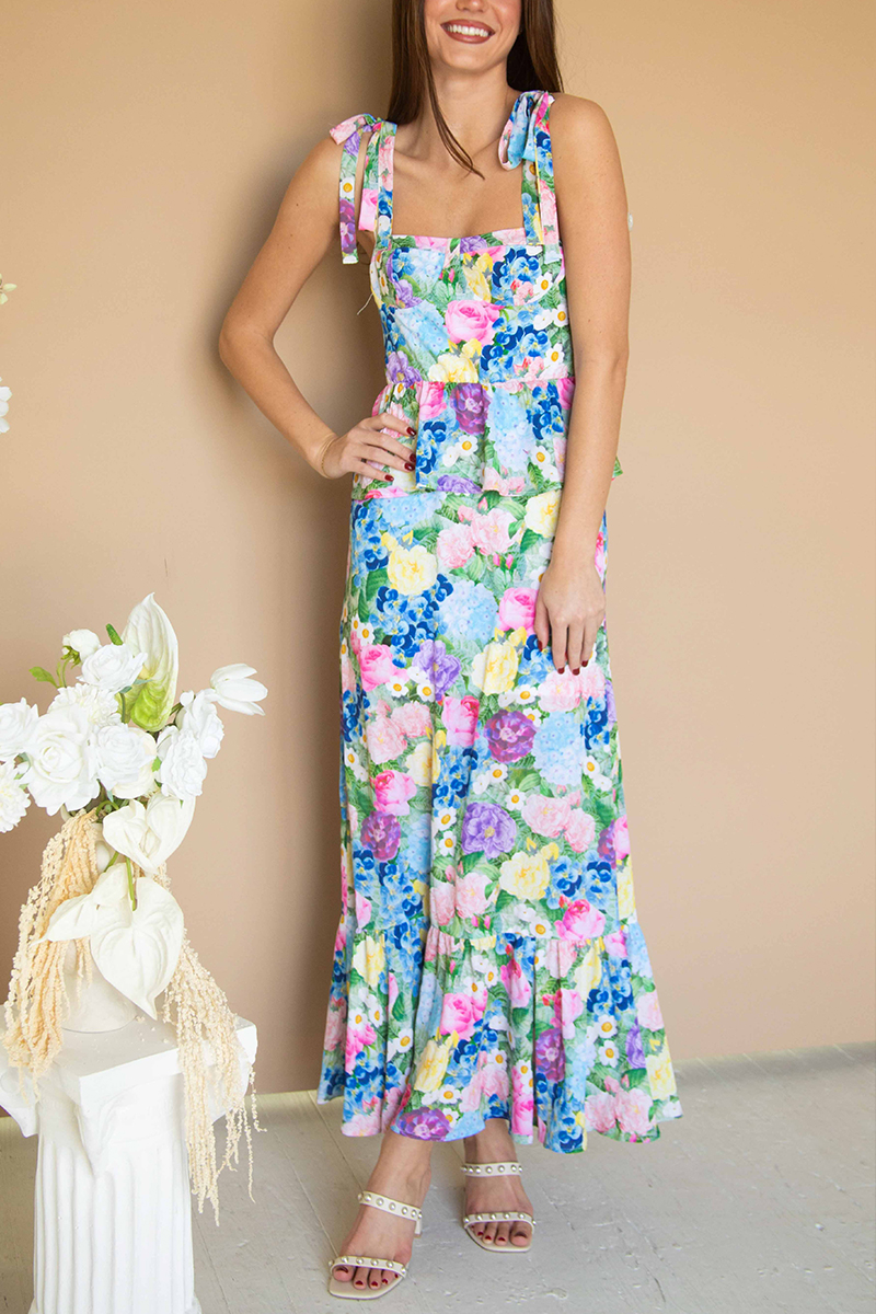 Women Suspender Printed Sleeveless Colorful Elegant Vacation Long Dress