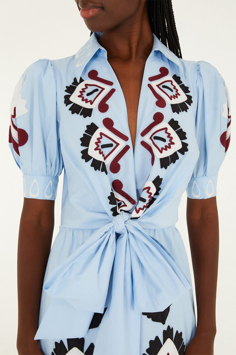 Womens Collar Short Sleeved Printed Casual Maxi Dress