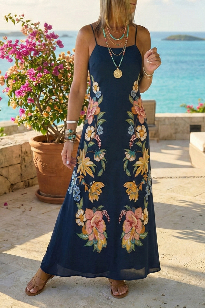 Women Camisole Sleeveless Printed Casual Maxi Dress