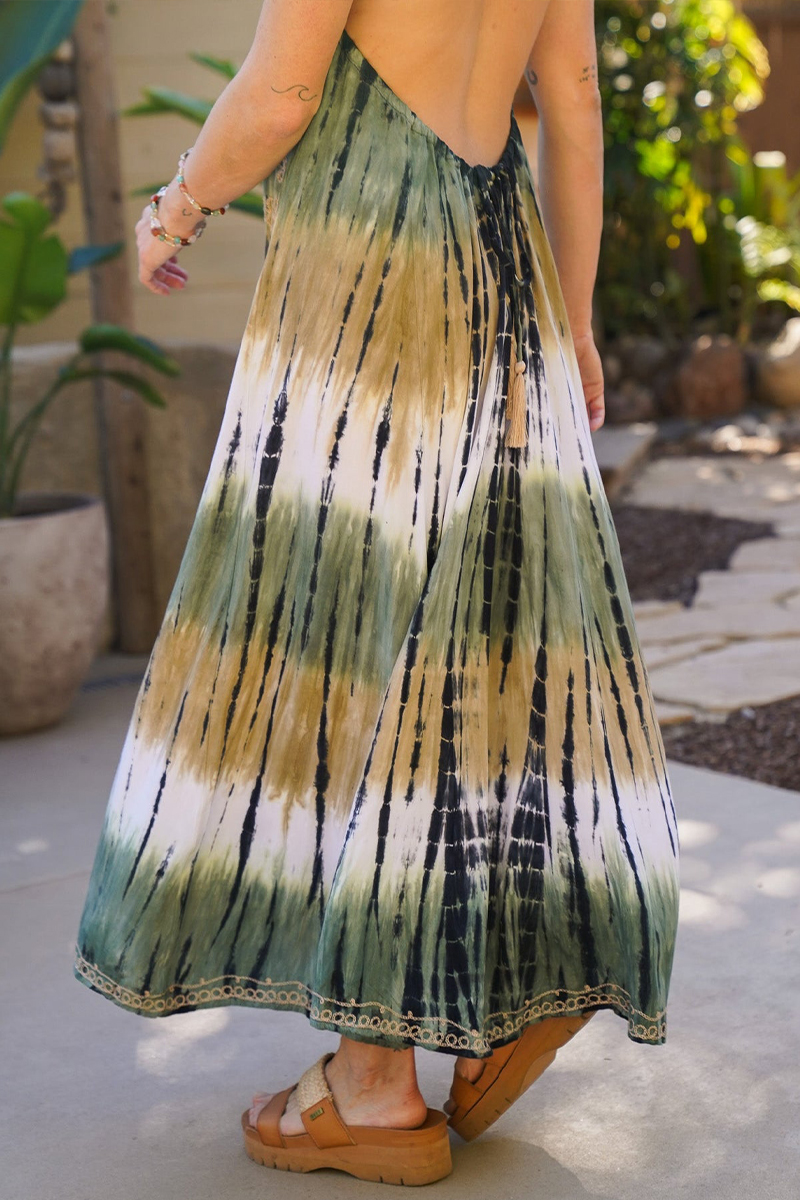 Women Neck Hanging Print Sleeveless Printed Casual Maxi Dress