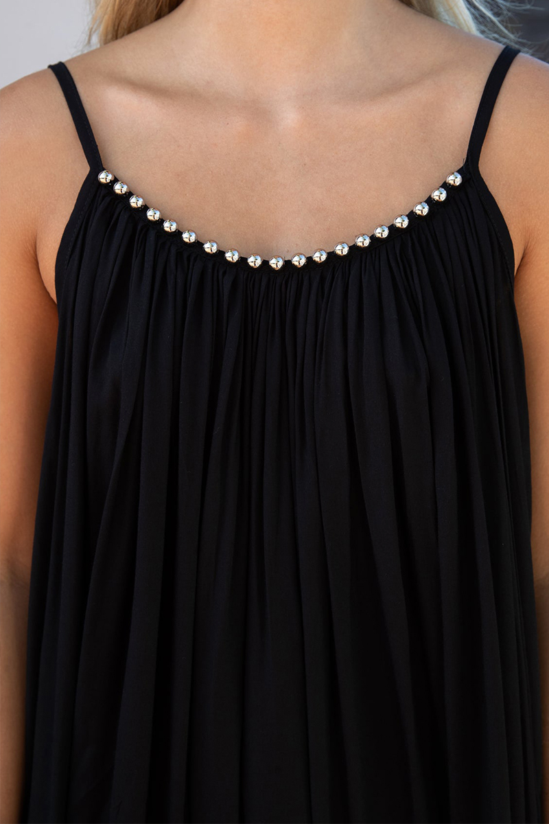 Women Strapless Sleeveless Nail Bead Blend Casual Maxi Dress