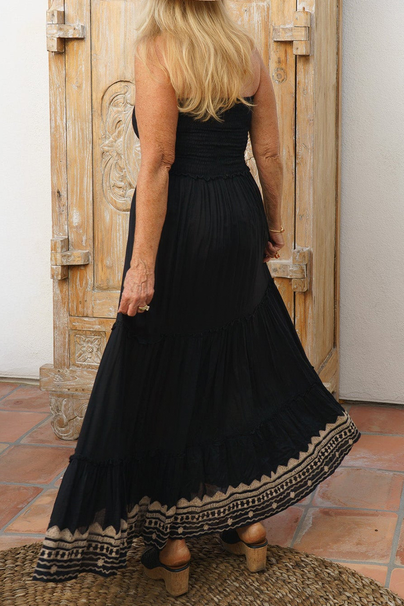 Womens Strapless Sleeveless Printed Casual Maxi Dress