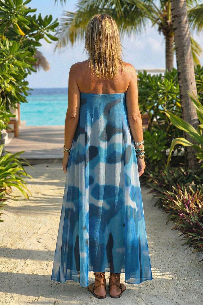 Women Strapless Sleeveless Printed Casual Long Dress