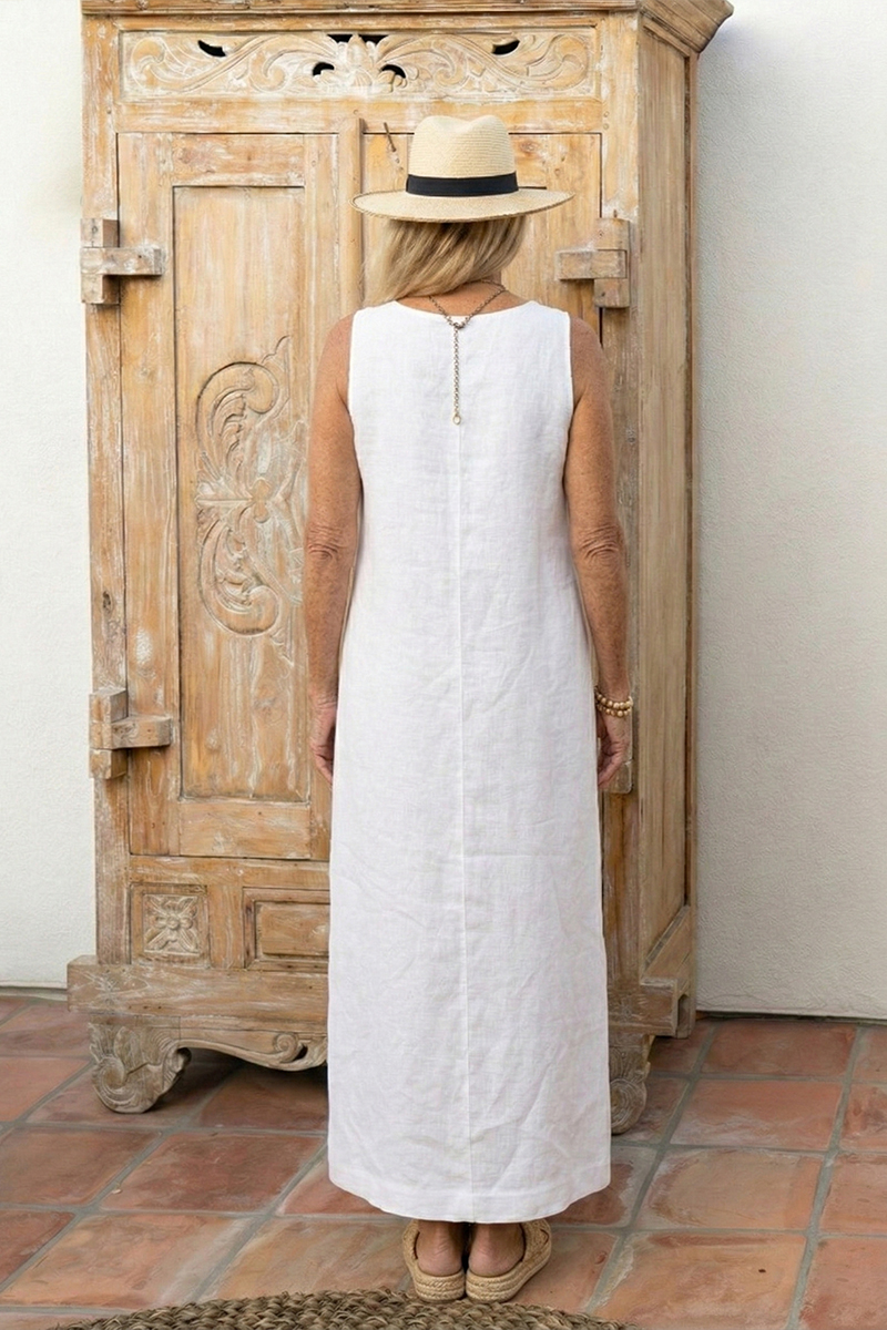 Women Summer Round Neck Sleeveless Solid Color Casual Maxi Dress