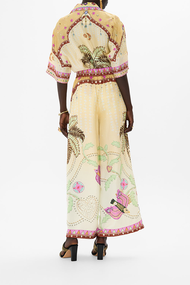 Women Collar Print Elbow Long Sleeved Top + Pants Casual Suit