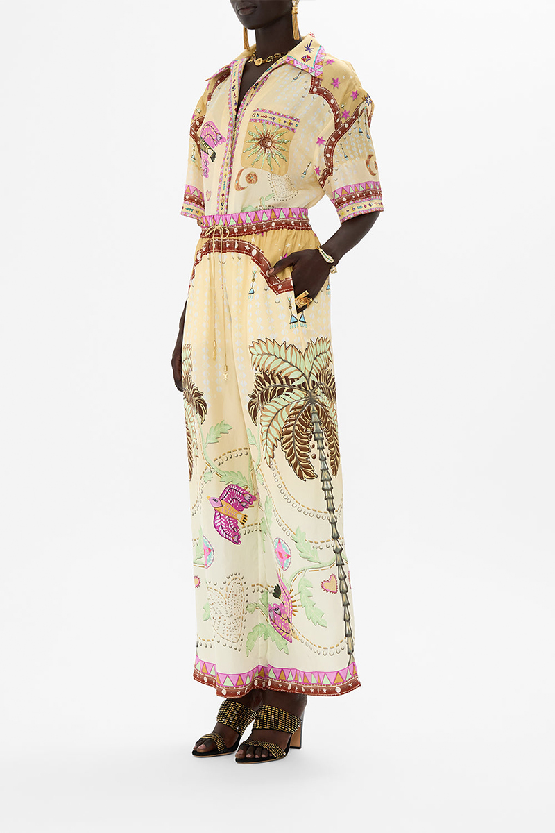 Women Collar Print Elbow Long Sleeved Top + Pants Casual Suit