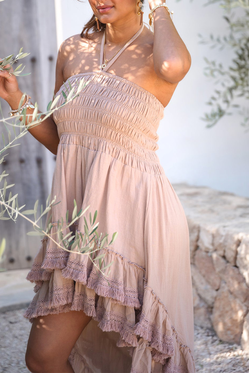 Women Strapless Patchwork Sleeveless Irregular Elegant Temperament Maxi Dress