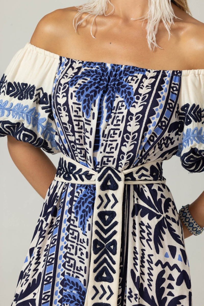 Women One Collar Printed Half Sleeved Elegant Casual Maxi Dress