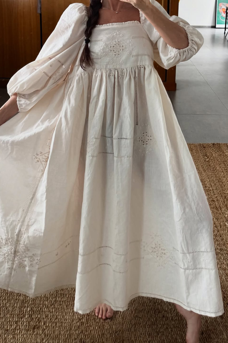 Women Square Collar Lantern Sleeved Casual Maxi Dress