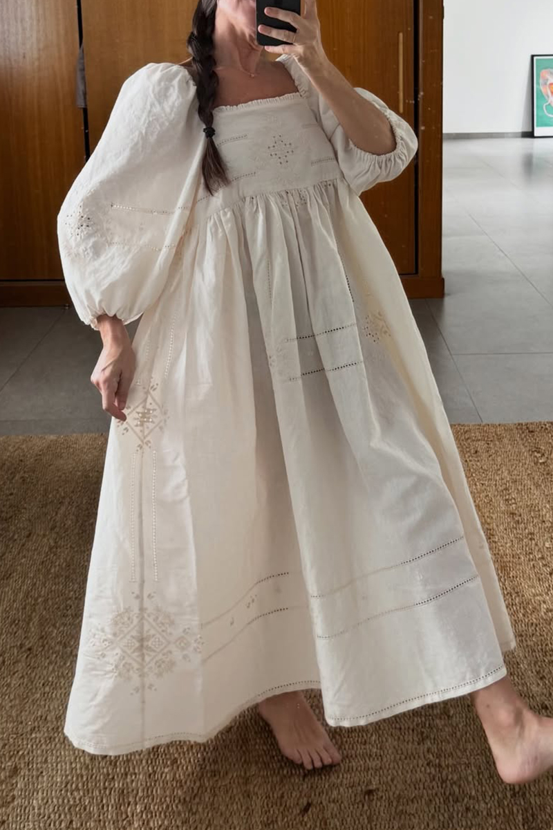 Women Square Collar Lantern Sleeved Casual Maxi Dress