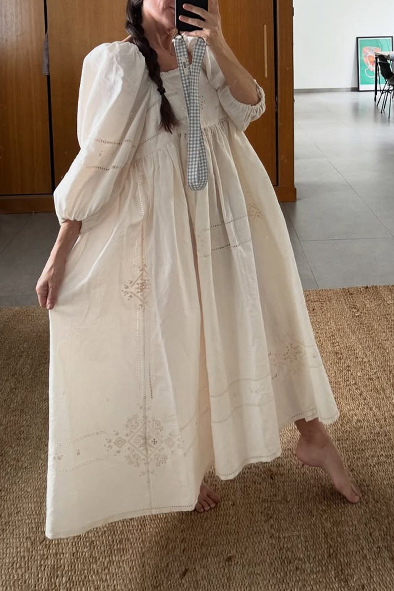 Women Square Collar Lantern Sleeved Casual Maxi Dress