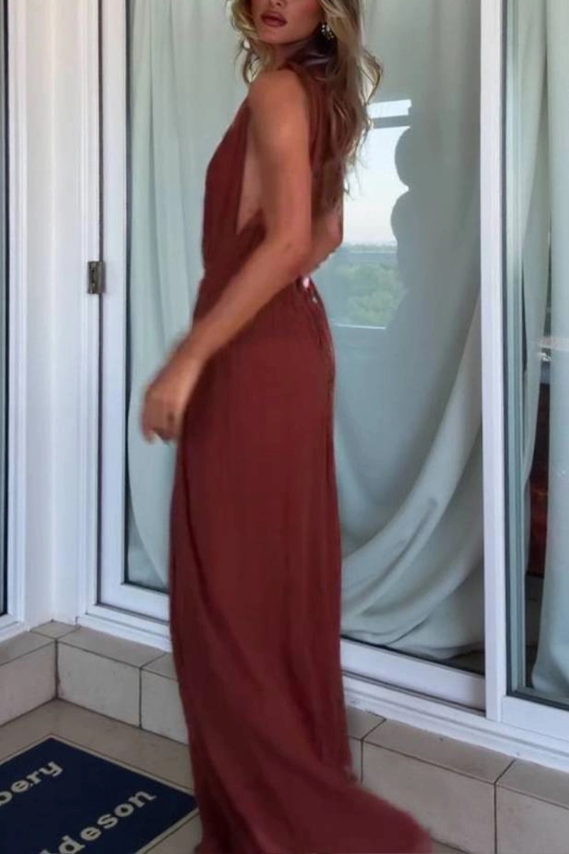 Women Resort-style V-neck Tie-up Jumpsuit