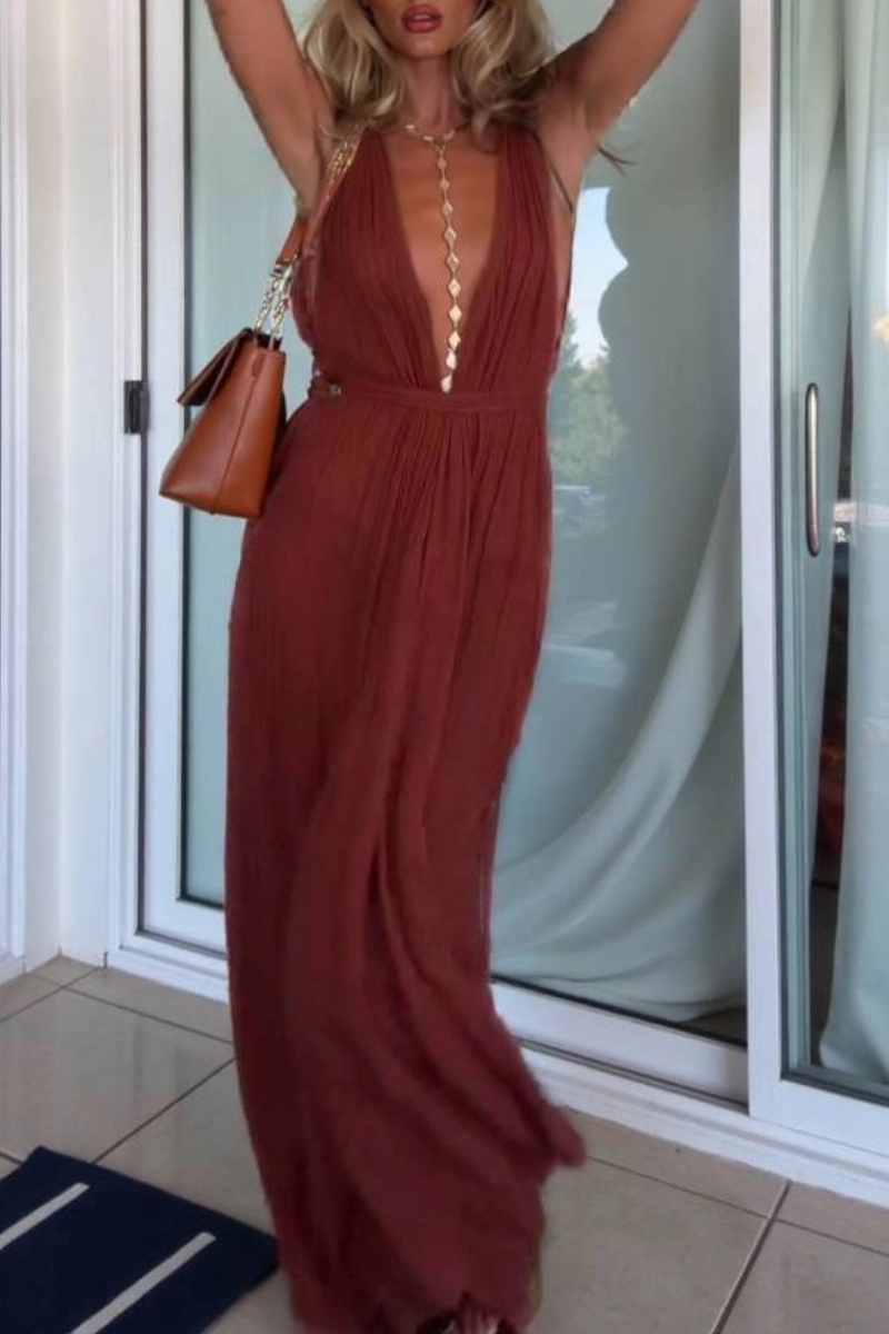 Women Resort-style V-neck Tie-up Jumpsuit