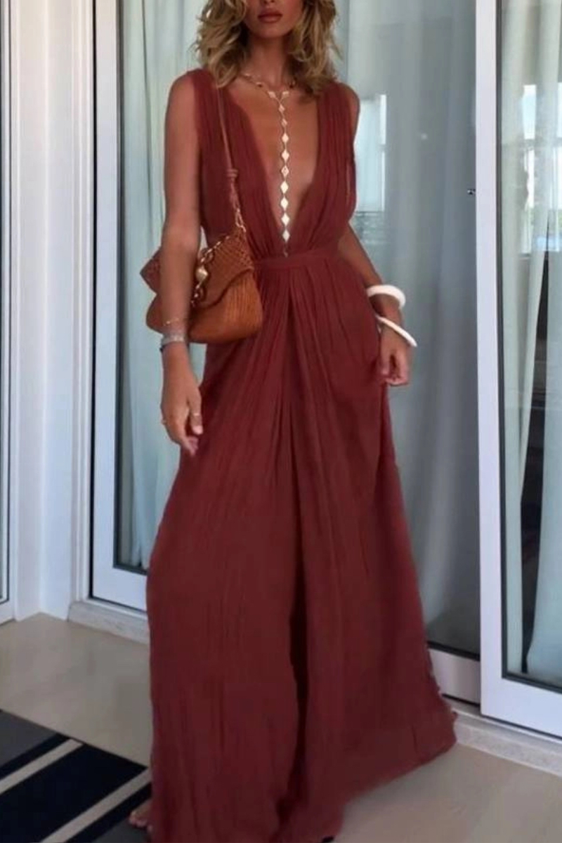 Women Resort-style V-neck Tie-up Jumpsuit