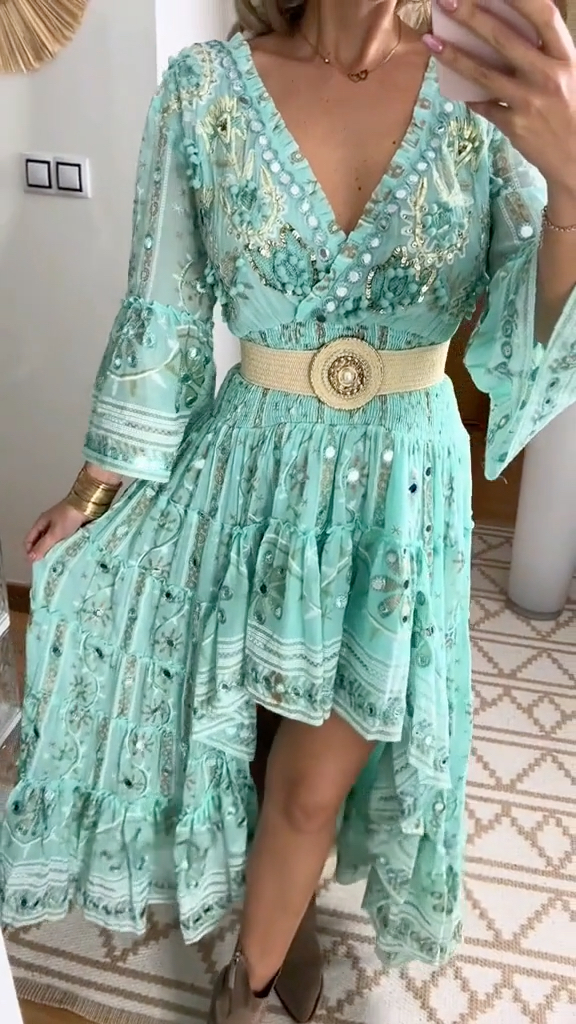 Women's V-neck Patchwork Heavy-duty Dress