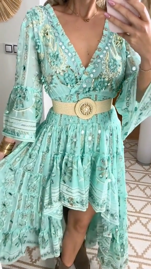 Women's V-neck Patchwork Heavy-duty Dress