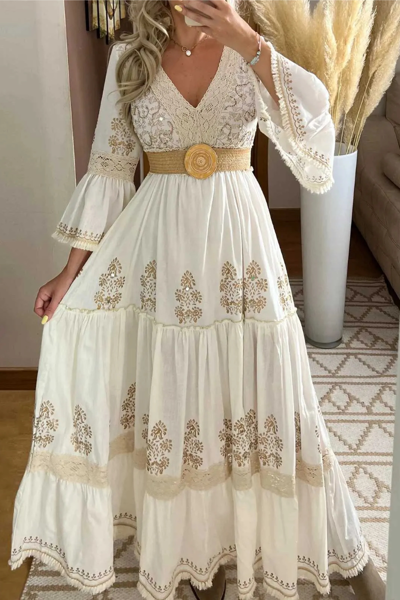 Women's V-neck Patchwork Heavy-duty Dress