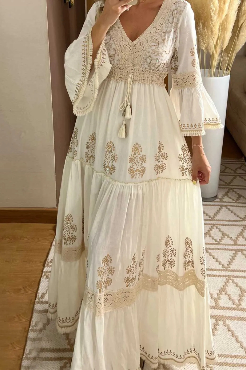 Women's V-neck Patchwork Heavy-duty Dress