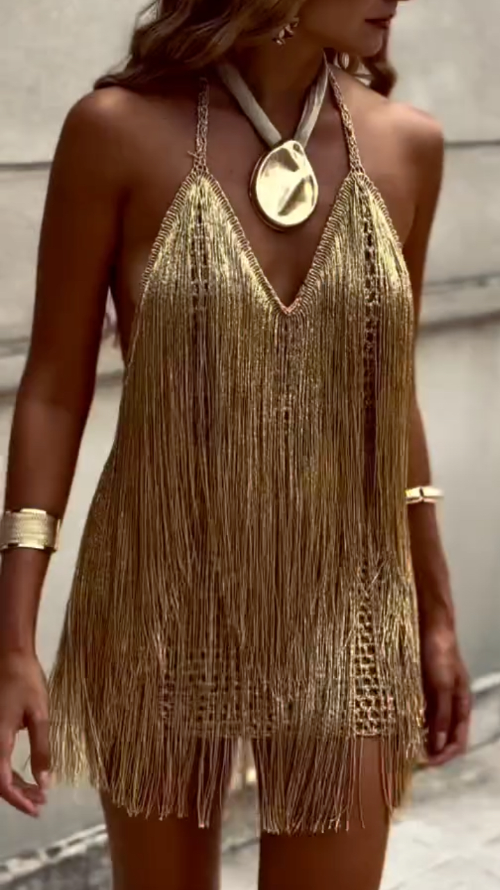 Women's V-neck Tassel Resort Dress