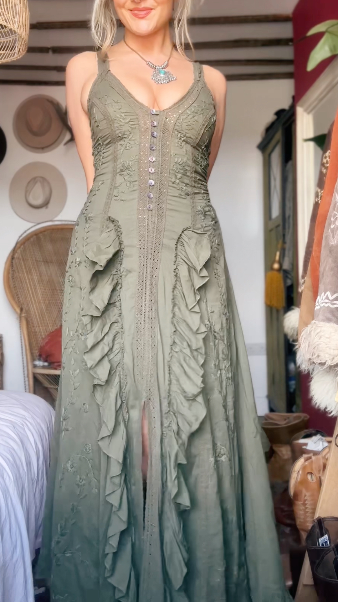 Women's V-neck Slit Dress + Cardigan Retro Set