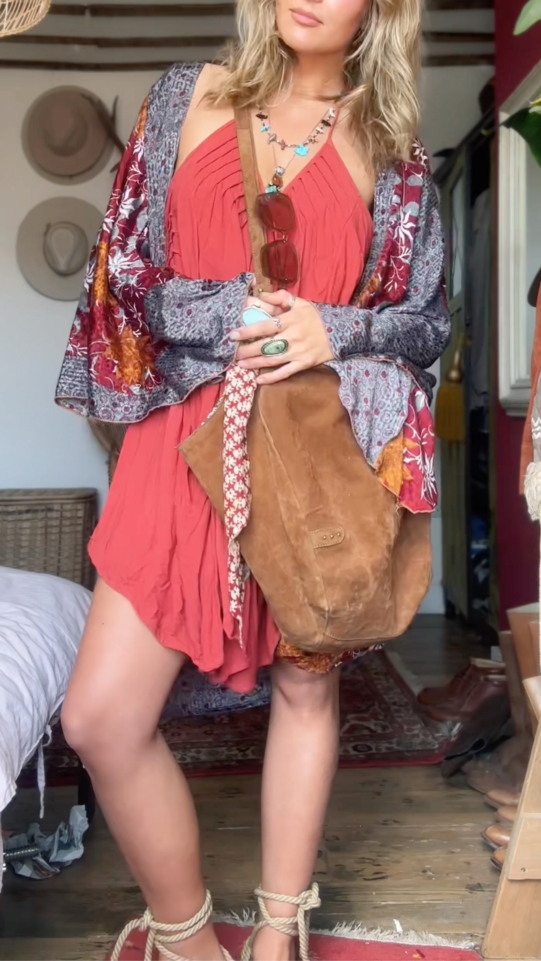 Women's V-neck Pleated Dress + Cardigan Retro Set