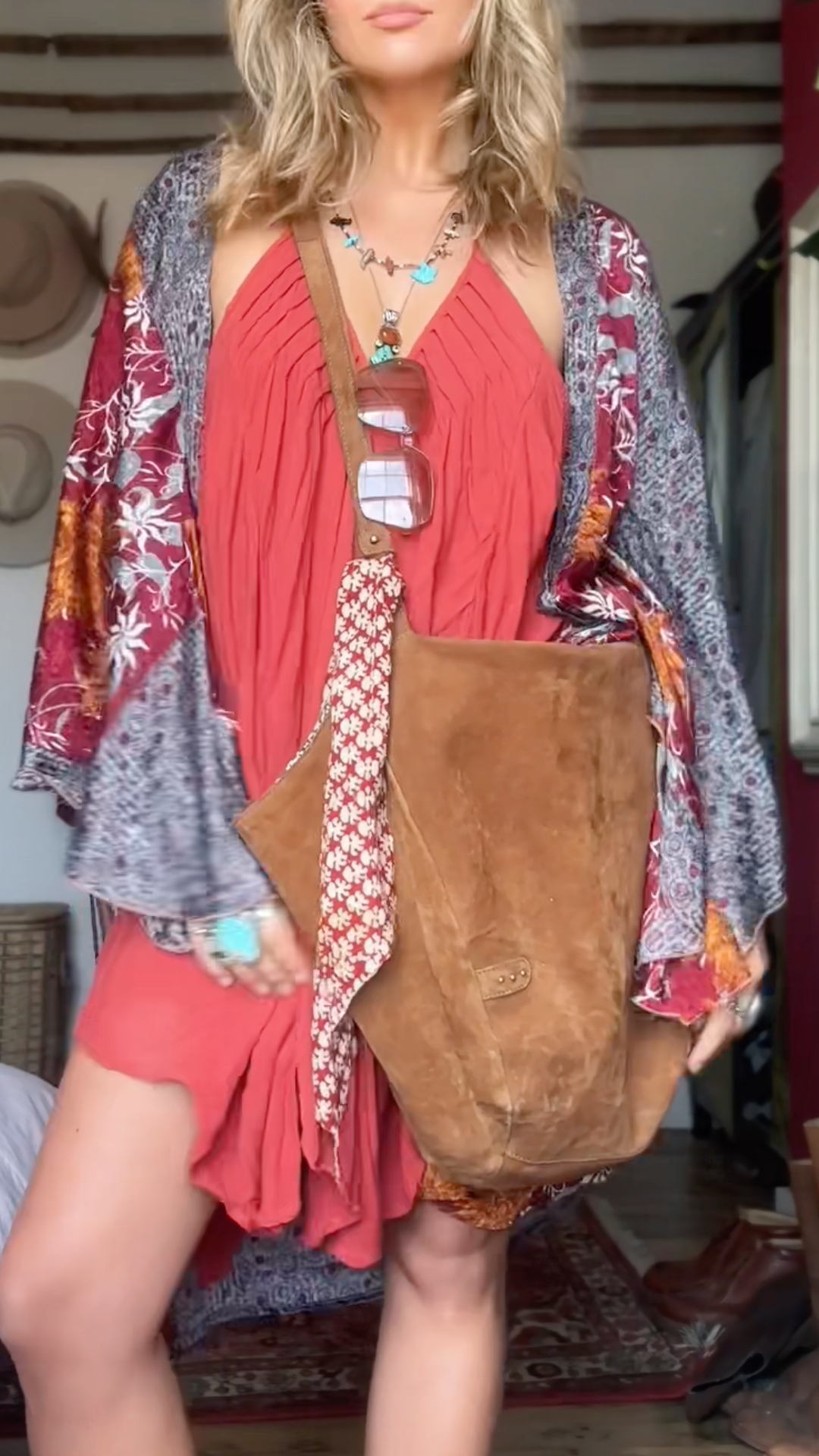 Women's V-neck Pleated Dress + Cardigan Retro Set