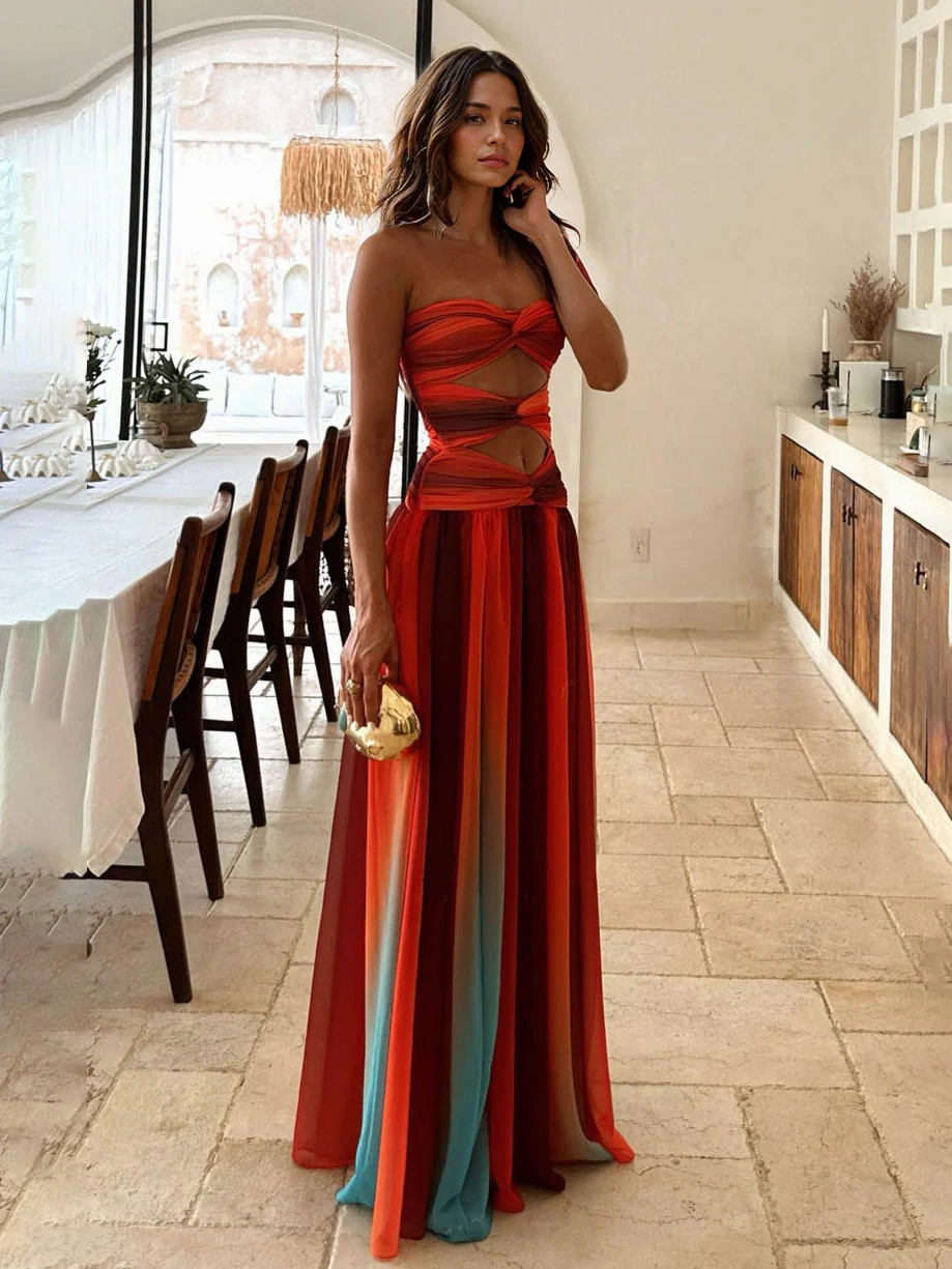 Women's Strapless Colorful Hollow-out Dress