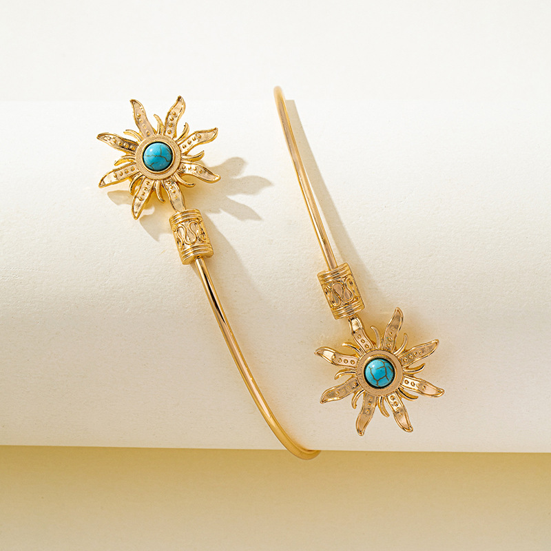 Women's Metallic Turquoise Sunflower Open Armband