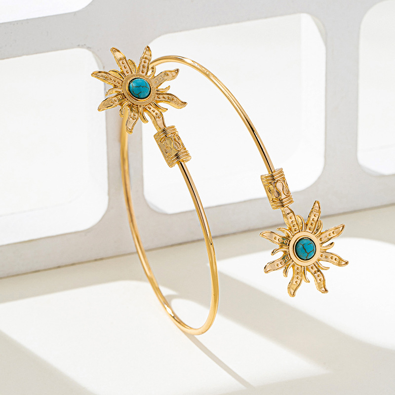 Women's Metallic Turquoise Sunflower Open Armband