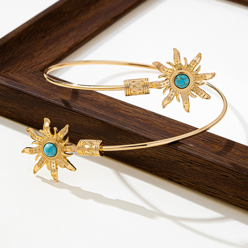 Women's Metallic Turquoise Sunflower Open Armband