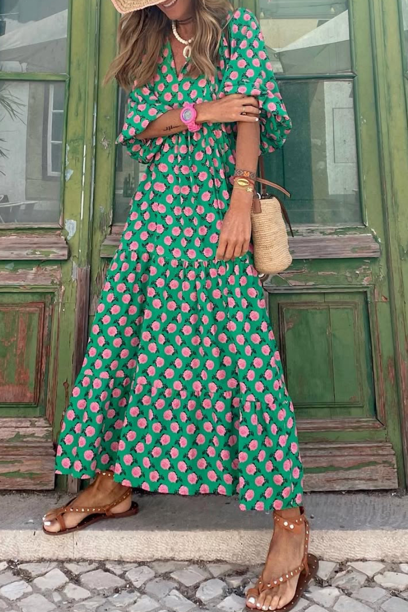 Women's V-neck Patchwork Print Resort Dress