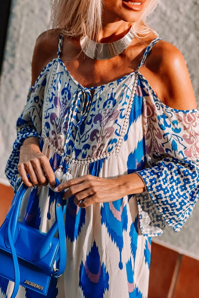 Women's V-neck Printed Suspender Jumpsuit