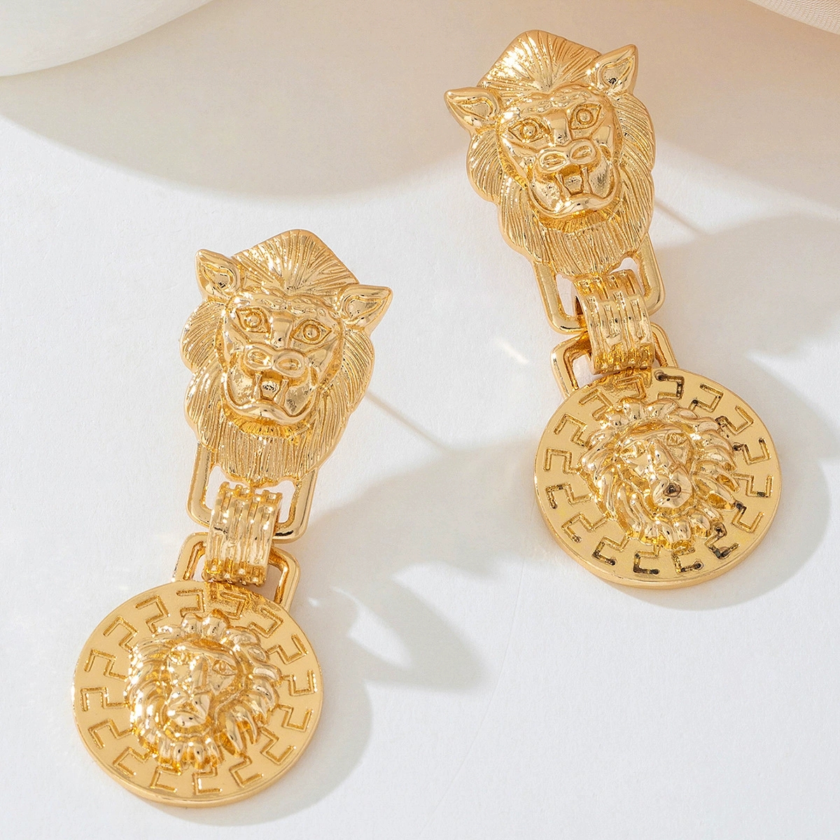 Metal Lion Head Relief Earrings