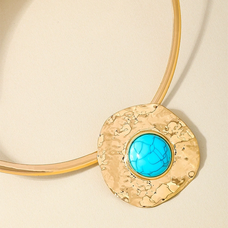 Metal Geometric Circular Turquoise Earrings and Necklace Jewelry Set