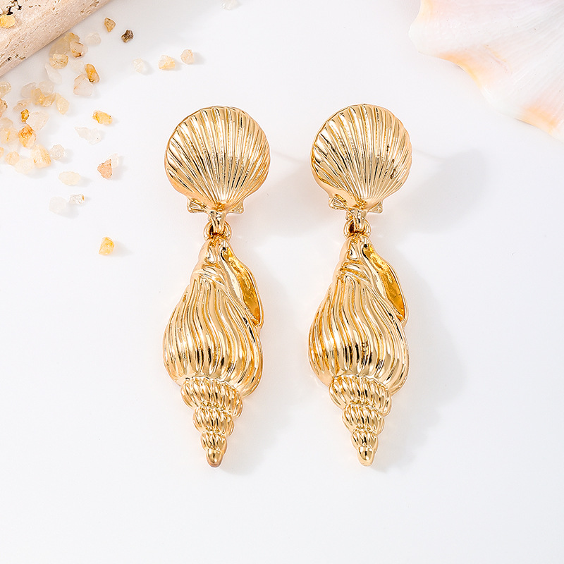 Ocean Wind Metallic Gold Seashell Shell Women's Earrings