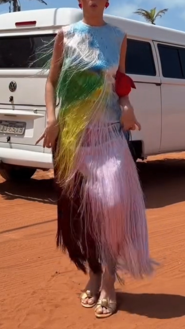 Women Round Neck Tassel Sleeveless Blend Casual Bohemian Style Maxi Dress