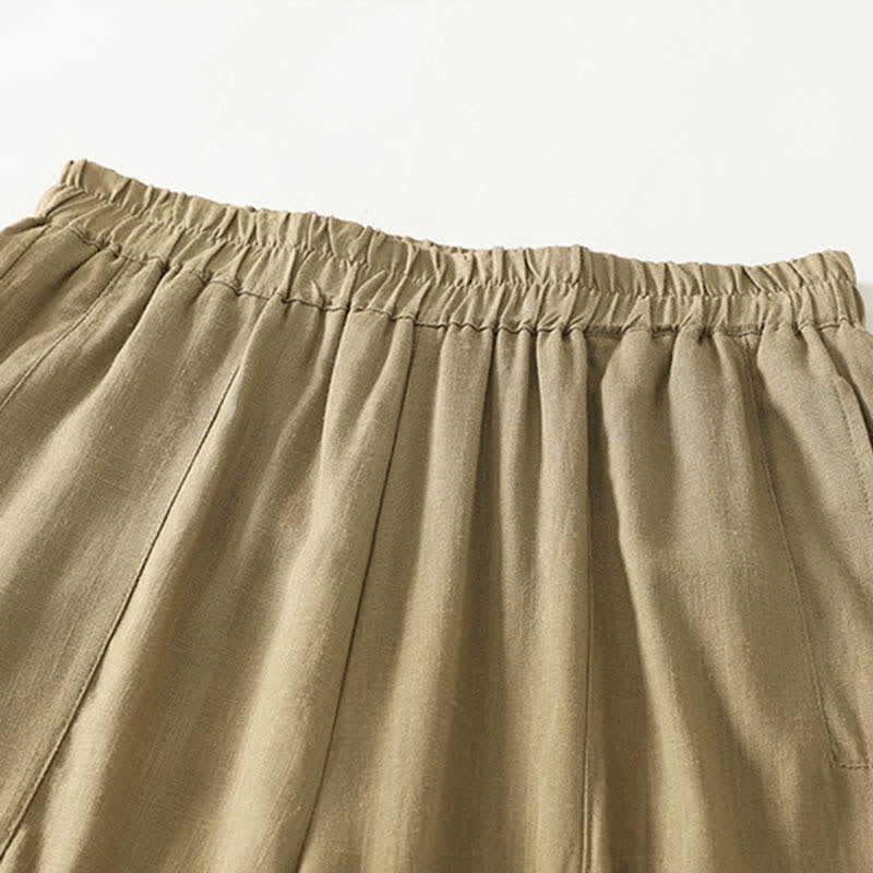 Spring Solid Color Elastic Waist Cotton Women's Straight Leg Pants With Pockets