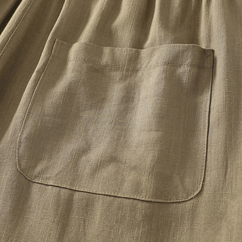 Spring Solid Color Elastic Waist Cotton Women's Straight Leg Pants With Pockets