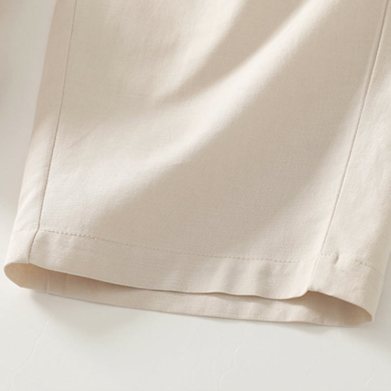Spring Solid Color Elastic Waist Cotton Women's Straight Leg Pants With Pockets