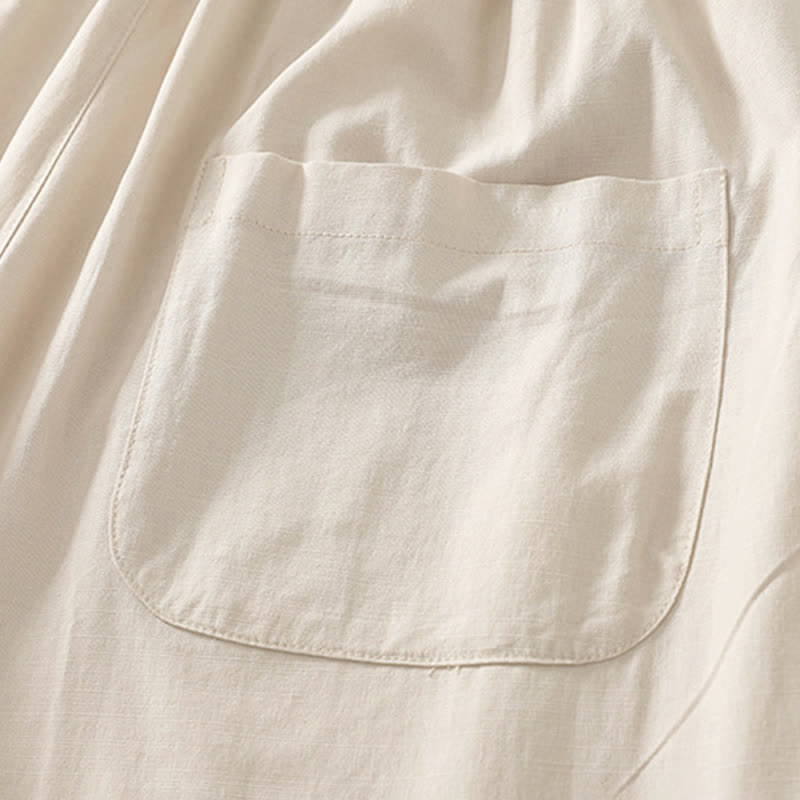 Spring Solid Color Elastic Waist Cotton Women's Straight Leg Pants With Pockets
