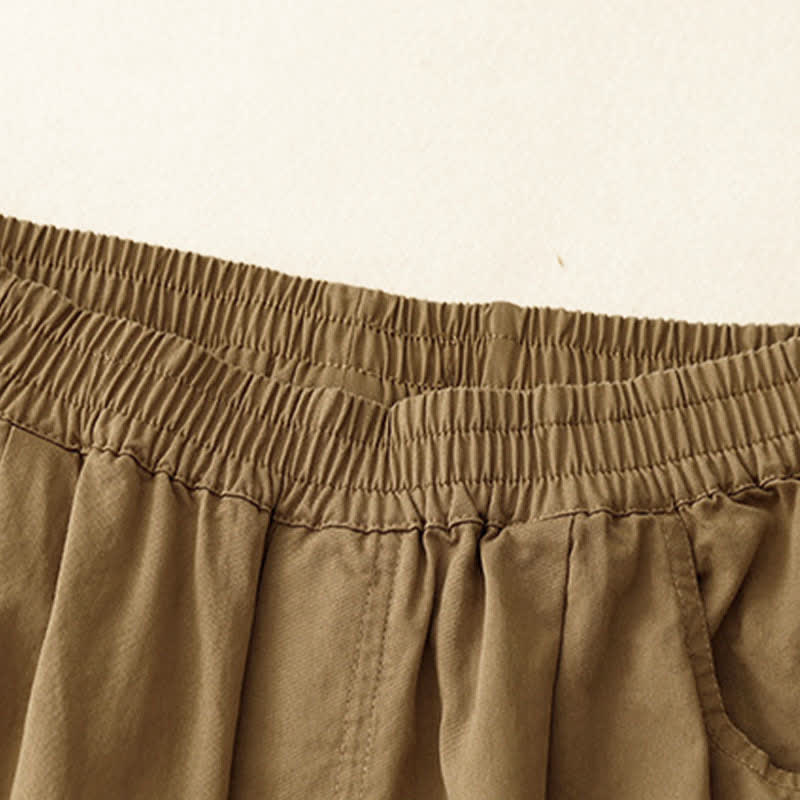 Summer Cotton Elastic Waist Women's Half Pants With Pockets