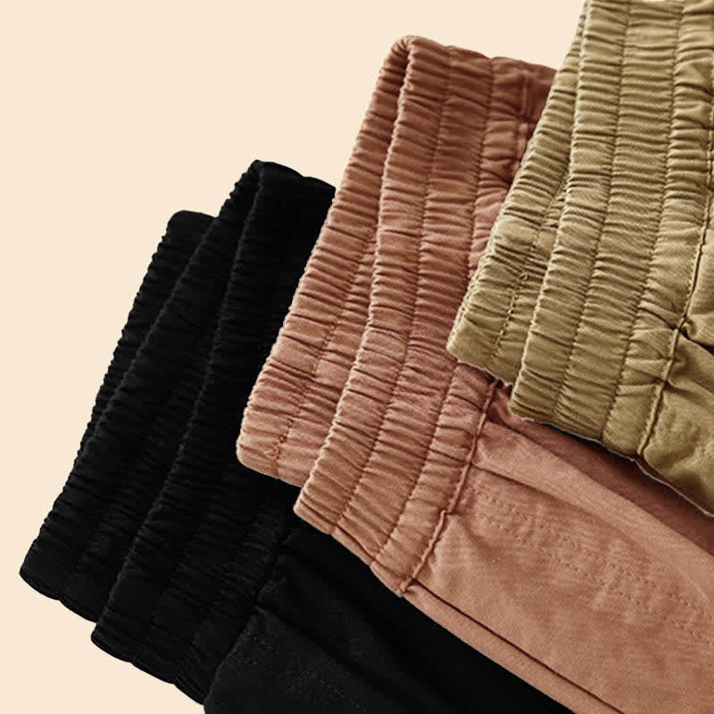 Summer Cotton Elastic Waist Women's Half Pants With Pockets