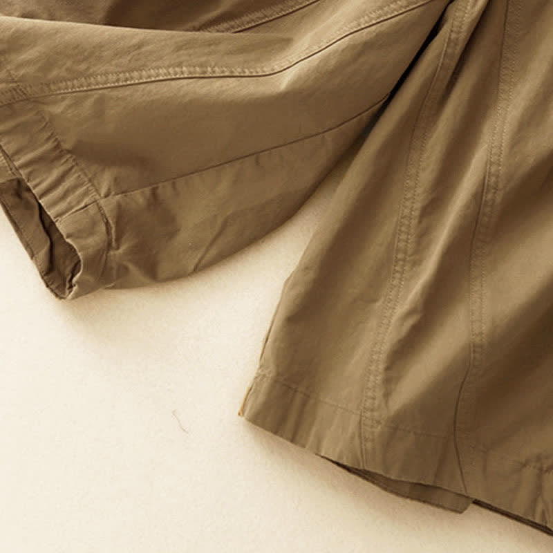 Summer Cotton Elastic Waist Women's Half Pants With Pockets