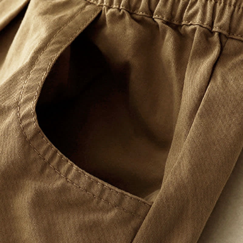 Summer Cotton Elastic Waist Women's Half Pants With Pockets