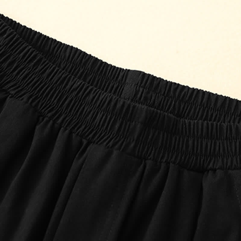 Summer Cotton Elastic Waist Women's Half Pants With Pockets