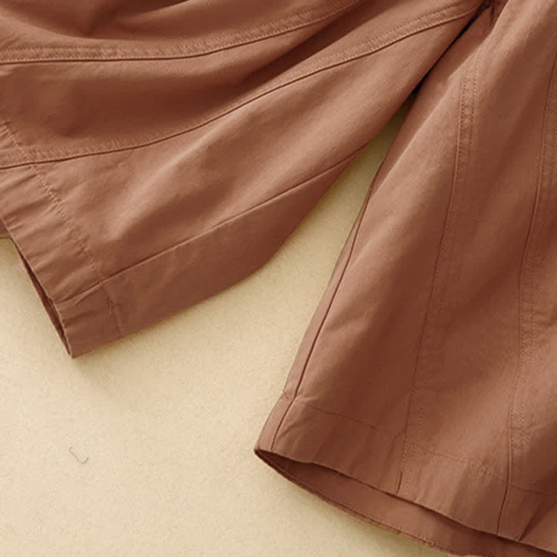 Summer Cotton Elastic Waist Women's Half Pants With Pockets