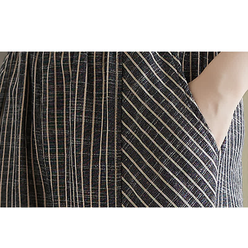 Summer Casual Striped Linen Cotton Women's Tapered Pants With Pockets