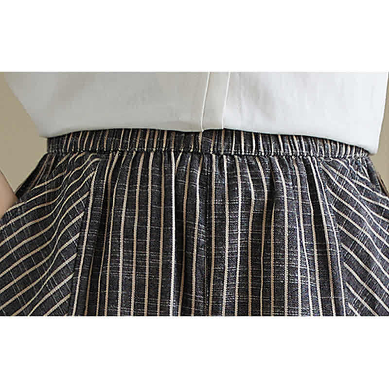Summer Casual Striped Linen Cotton Women's Tapered Pants With Pockets